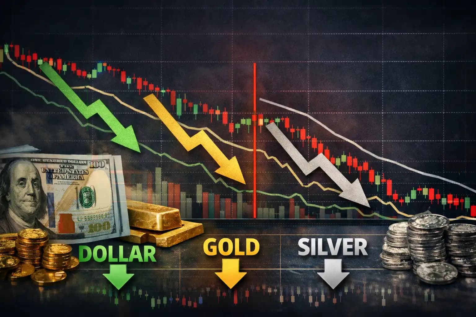 تصویر ریزش همزمان دلار، طلا و نقره در ۸ دی - مقاله مارول لایف